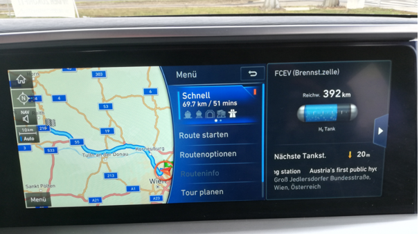 hyundai nexo mortimer hydrochan fcev brennstoffzelle reichweite range navigation wien tulln gobelsburg route six senses kamptal winter test