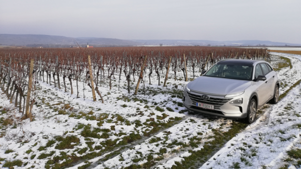 hyundai nexo mortimer hydrochan hydrogen snow six senses kamptal ried steinsetz grüner veltliner winter test gobelsburg lower austria niederösterreich december