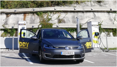 VW eGolf ID3_buddy carsharing birngruber_mortimer schulz solutions hydrochan_KS BUD5_knoten steinhäusl smatrics ccs omv ladesäule charging station