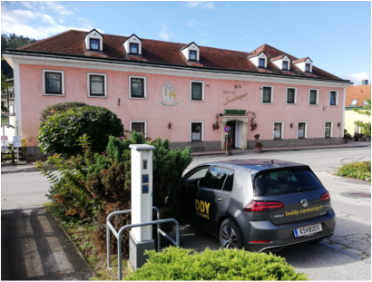 VW eGolf ID3_buddy carsharing birngruber_mortimer schulz solutions hydrochan_hotel das 3033 steinberger altlengbach hauptstrasse 52_ladesäule evn charging station