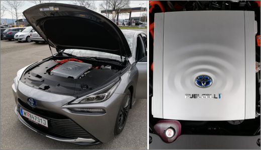 Toyota Mirai Fuel Cell Vehicle FCV Hydrochan Mortimer Schulz_Motorhaube Brennstoffzelle energytours
